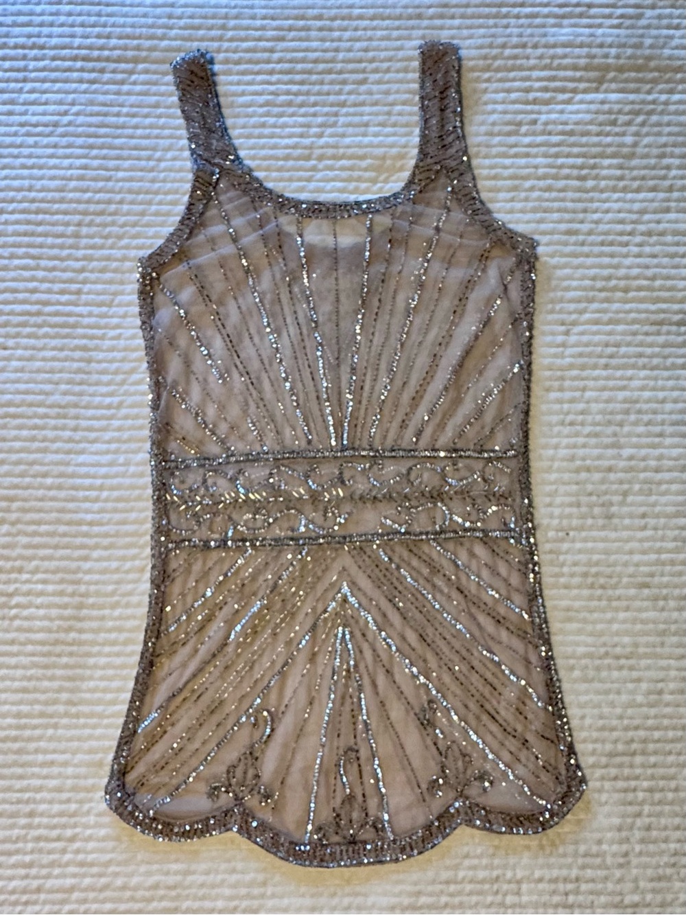 Beaded Sheer Mini Nude Dress with Silver Embellishment
